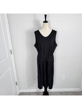 Belle by Kim Gravel Buttery Jersey Tank Dress Tie Front Sleeveless Black XL